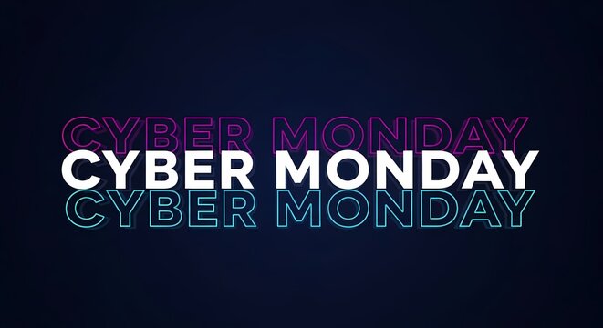 Cyber monday promotion with colorful text on dark background for online sales