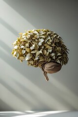 professional photo of a delicate illustration of a brain composed of intricately arranged leaves and slender branches embodying a minimal eco-wellness theme featuring soft earthy textures set against