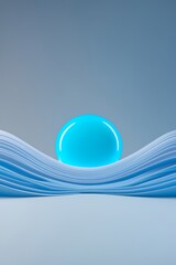 professional photograph of a bold minimal illustration featuring a vibrant glowing blue dot centered above gentle soft wave lines that evoke a sense of emotional stability rendered in strong yet calmi