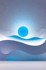 professional photograph of a bold minimal illustration featuring a vibrant glowing blue dot centered above gentle soft wave lines that evoke a sense of emotional stability rendered in strong yet calmi
