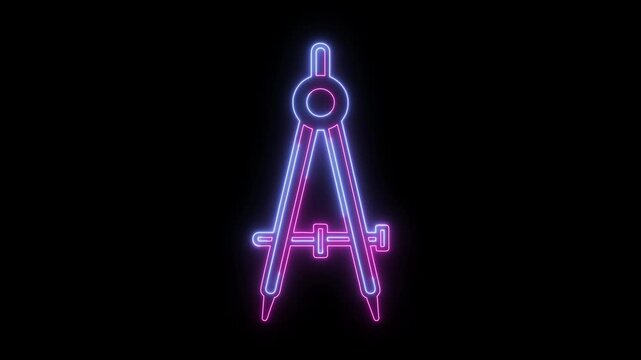 Pink and purple neon drafting compass animation, 4K glowing geometric line art with transparent alpha channel.