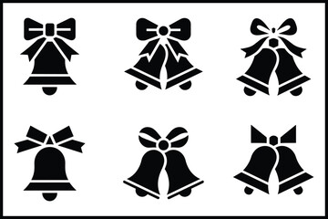 Assortment of christmas bells icons with bows vector graphic set isolated on white background, Vector