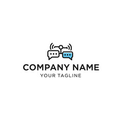 Modern logo design featuring two connected chat bubbles with wifi signals, symbolizing digital communication and networking.