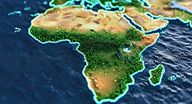 Digital Map of Africa Global Connections Data Points Technology - Powered by Adobe