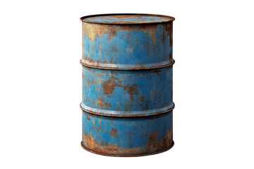 Obraz premium Aged Blue Oil Barrel Industrial Rusted Object Isolated on Transparent Background