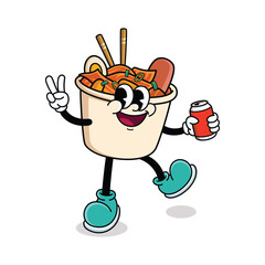 Retro Cartoon Korean Food Kimchi Cup Character Holding Soda Can