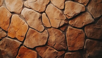 Rustic Charm, Close-Up of a Warm, Textured Stone Wall Surface