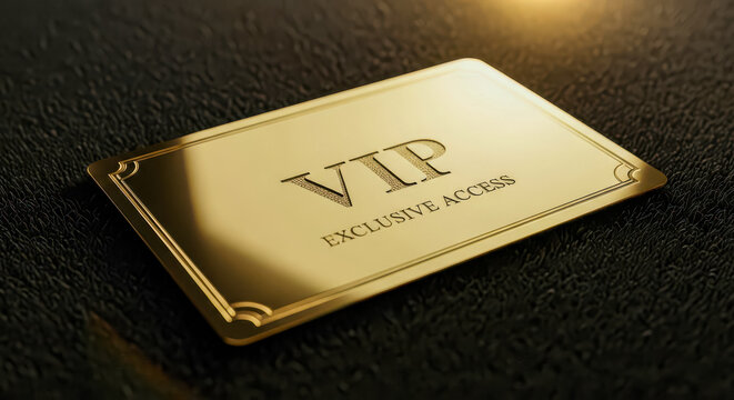 Golden vip card with exclusive access on a dark textured surface