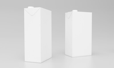 Two blank white juice cartons stand ready for your custom branding and product design