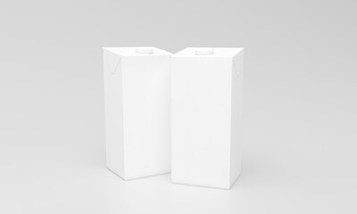 Two blank white milk carton beverage containers stand ready for your custom branding and design