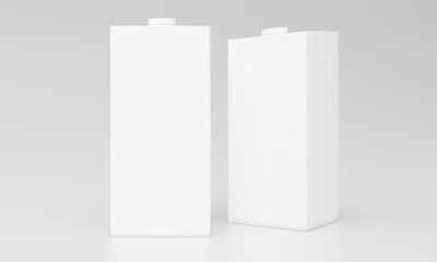 Clean white beverage cartons stand ready for your brand design in a bright studio mockup
