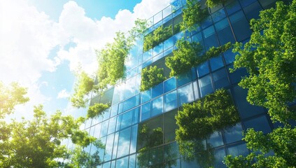 Innovative green architecture with integrated vegetation on building facade