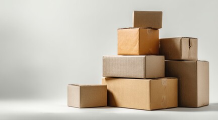 Obraz premium Stacked cardboard boxes against a plain background
