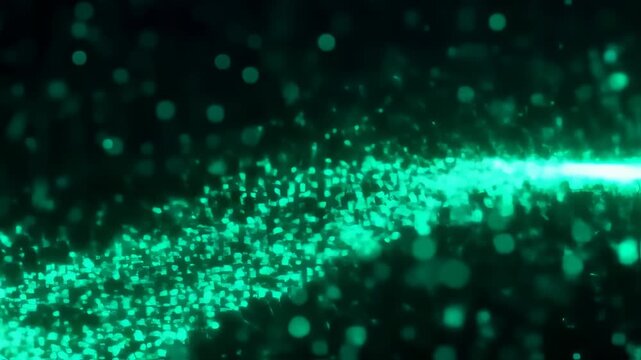 Abstract Digital Green Particles Flowing Wave Motion Background