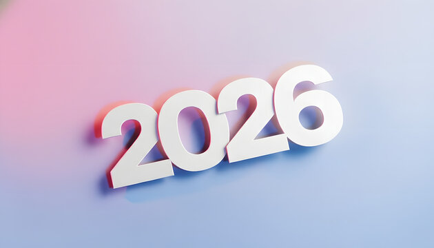 The year 2026 in white against a gradient background with soft lighting