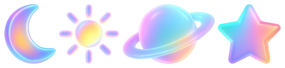 Colorful celestial holographic icons