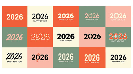 Trendy 2026 happy new year typography design collection, a modern and stylish set for greeting cards, posters, and social media, perfect for a fresh start