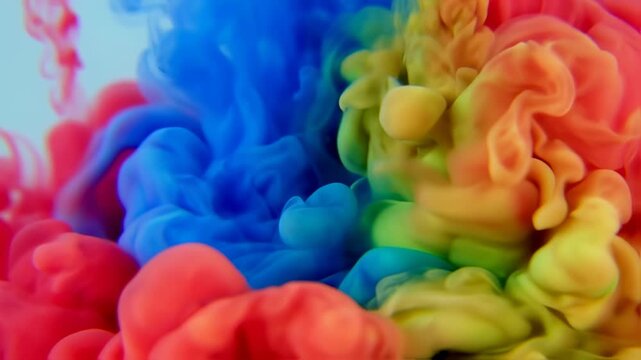 Vibrant Colorful Ink Mixing and Swirling in Water Creating Abstract Fluid Art Background