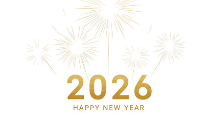Elegant 2026 happy new year illustration isolated on featuring golden fireworks, perfect for festive greetings, invitations, and celebratory designs with a touch of sparkle