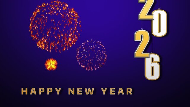 Happy New Year 2026 Hanging Numbers with Fireworks Animation &mdash; Festive Holiday Background
