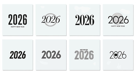 Celebrate the upcoming year with this collection of eight unique 2026 new year designs isolated on, perfect for cards, invitations, and festive decorations