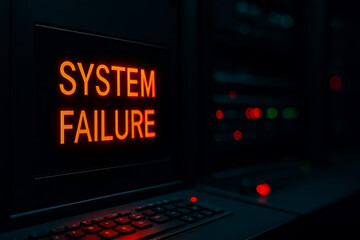System failure alert on a dark digital dashboard screen