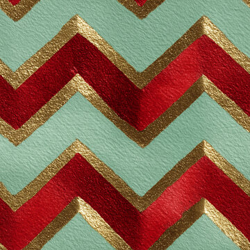 Christmas pattern with red, gold, and teal zigzag design  