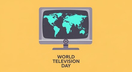 Fototapeta premium World television day illustration with an old television and world map on screen