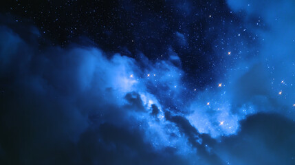Fototapeta premium A captivating view of a dark blue night sky with clouds and scattered twinkling stars