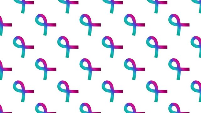  teal pink blue thyroid cancer satin ribbon seamless pattern layout animation video background, animated ribbon layout, bow sign symbol framework motif for awareness campaign motion footage white bg  