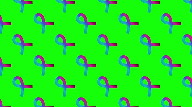  teal pink blue thyroid cancer satin ribbon seamless pattern layout animation video background, animated ribbon layout, bow sign symbol framework motif for awareness campaign motion green screen bg