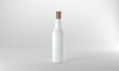 Elegant white bottle with wooden cap for sophisticated branding and product mockups in minimalist style
