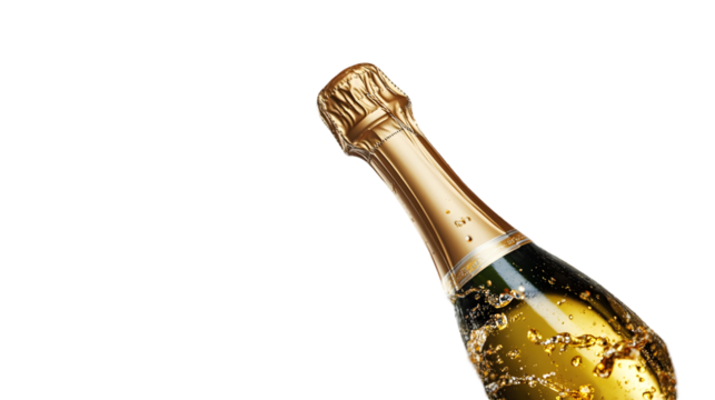 Champagne bottle with golden foil isolated on transparent background, ready to celebrate a special occasion
