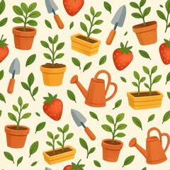 Gardening Tools and Plants Pattern