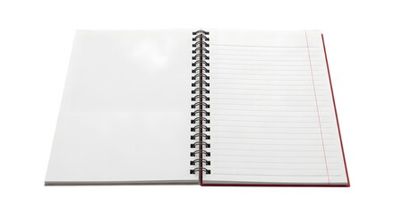 Open spiral notebook writing journal blank page paper stationery education school office supplies concept on transparent background