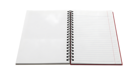 Open spiral notebook writing journal blank page paper stationery education school office supplies concept on transparent background