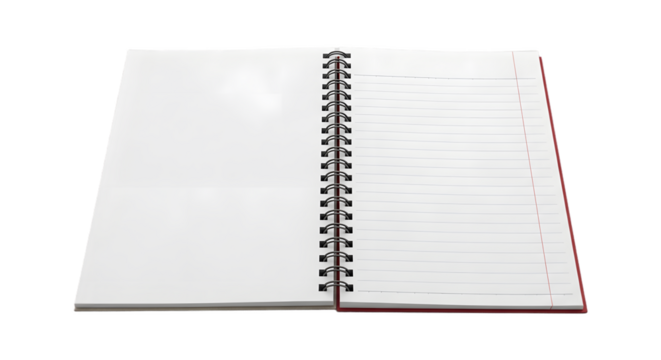 Open spiral notebook writing journal blank page paper stationery education school office supplies concept on transparent background