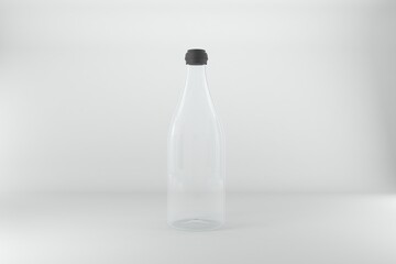 Minimalist clear glass bottle mockup for showcasing your product or beverage in a clean, modern setting