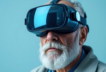 Senior man wearing VR goggles virtual reality headset portrait