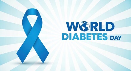 Blue ribbon and text World Diabetes Day on light blue background diabetes awareness
