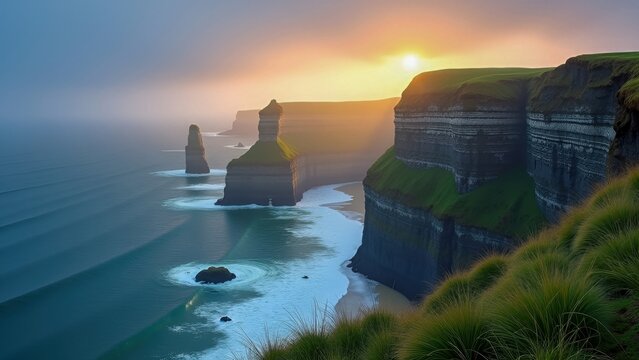 Majestic Cliffs at Sunset by the Ocean