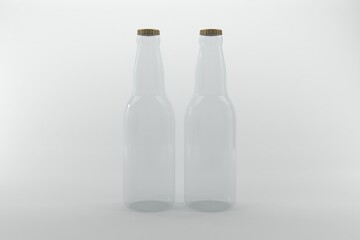 Two empty beer bottles against a clean white backdrop, perfect for beverage branding.
