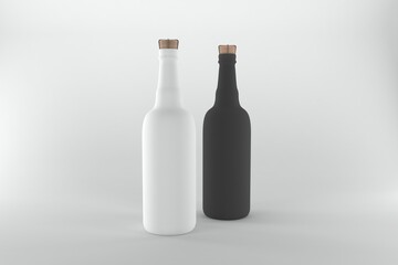 Minimalist black and white bottles with corks perfect for branding, elegant designs, and product mockups