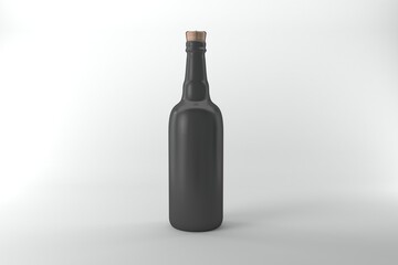 Elegant matte black bottle with cork stopper isolated against a clean white background, perfect for design