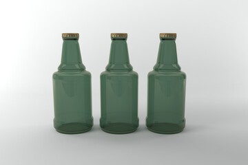 Three green beer bottles ready for a refreshing drink at a summer backyard party or pub