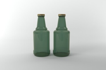 Two green beer bottles with golden caps, perfect for product mockups and beverage branding