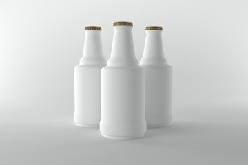 Clean white beer bottles with gold caps ready for branding and product design concepts