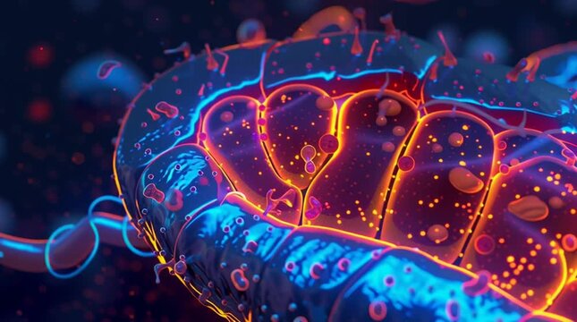 3D Illustration of Mitochondria and ATP Production Pathways