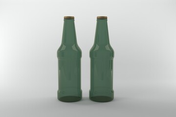 Two empty green beer bottles ready for refreshing drinks at a stylish event or bar setting
