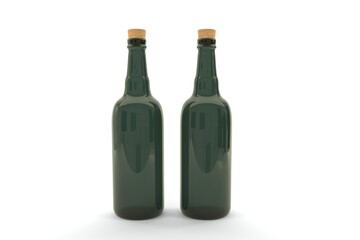 Two elegant green glass bottles with cork stoppers, perfect for beverage branding and design